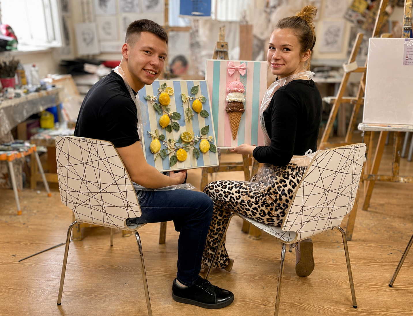 3D canvas artwork created at a Bubble Brush adults workshop in Toronto